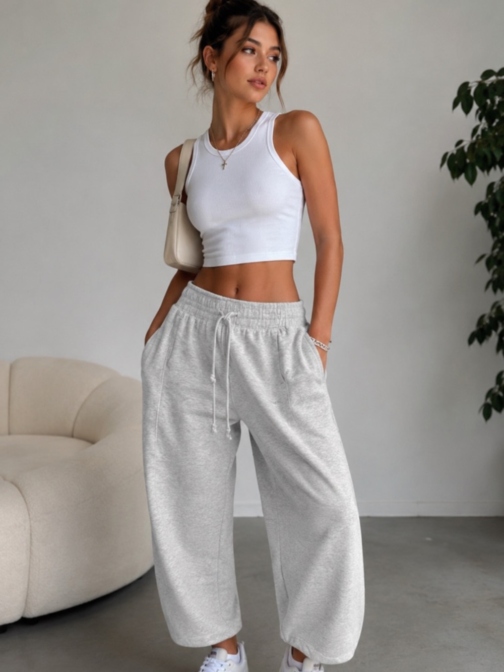 Garage Women’s  Heather Light Gray Barrel Drawstring Joggers